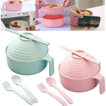 Mikrowellengeeignetes Ramen-Schüssel-Set mit Stäbchen, Kochschüssel und Deckel für Instantnudeln