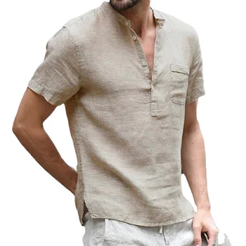 Sommer Neue männer Kurzarm T-shirt Baumwolle und Leinen Led Casual männer T-shirt Hemd Männlich Atmungsaktiv