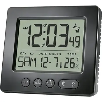 AT63-Digitaler Radiowecker mit Thermometer, 5-Minuten-Funktion, 2 Weckzeiteinstellungen, Funkgesteuerter
