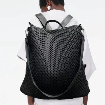 Modischer Retro-Rucksack mit Nähten und lässiger Mesh-Umhängetasche mit großem Fassungsvermögen, geeignet