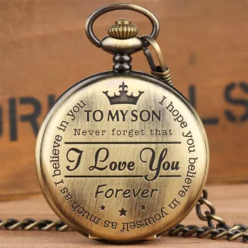 Vintage-Taschenuhr, modische Quarz-Taschenuhr mit Kette „TO MY SON“, Geschenk „Love Your Forever“, Herrenuhr