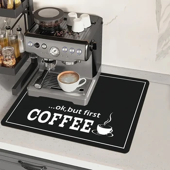 Schwarzer Buchstabe Kaffee bedruckte Kaffeemaschinenmatte moderner minimalistischer Stil Küchentheke schnelle