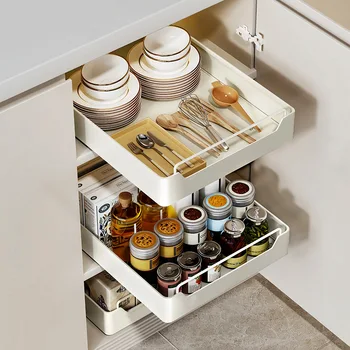 Küchen-Aufbewahrungsbox mit verschiebbarer Schiene, ausziehbarer Schrank, Aufbewahrungsregal, Gewürze