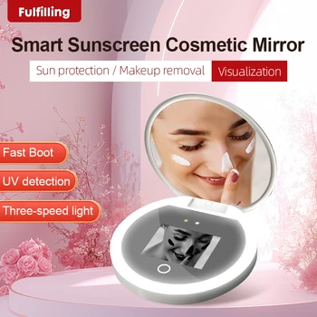 Smart Sunscreen Led Licht Tragbare Make-Up Spiegel Uv Kamera Visuelle Gesicht Sonnenschutz Make-Up Spiegel