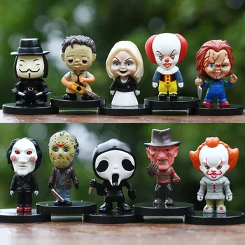 Horror Film Serie Jason Freddy Clown Action Figur Spielzeug PVC Modell Halloween Geschenk Vinyl (10 Stück)