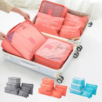 Rosa/Blau/Grau Reise Lagerung Tasche Große Kapazität Wasserdichte Gepäck Kleidung Unterwäsche (6 Stück)