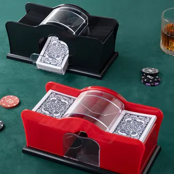 Manueller Kartenmischer in Rot/Schwarz, 2-Deck mit Handkurbel, Kartenmischer für Blackjack, UNO, Poker