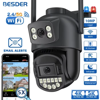 BESDER 5K 10MP Wifi Kamera PTZ Outdoor AI Menschliche Erkennung Dual Screen 4K 8MP CCTV Sicherheit IP Kamera