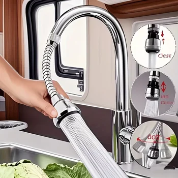 Küchen-Edelstahl-Wasserhahn-Sprühvorrichtung, wassersparend, verlängerbar, drehbar, spritzwassergeschützt