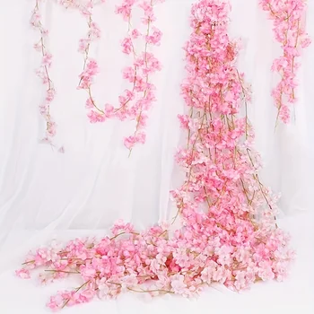 Rosa Sakura künstliche Blumen Girlande Kirschblüten Ranken Garten Bogen Dekor gefälschte Blumengirlande