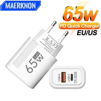 GaN USB-C Schnellladegerät 65 W, QC 3.0, für iPhone und Samsung