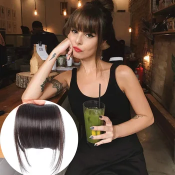Clip auf Pony Schwarz Fringe Haar Extensions 6 "Kurze Gerade Clips in Haar Bang Falsche Flache Haarteil Zwei