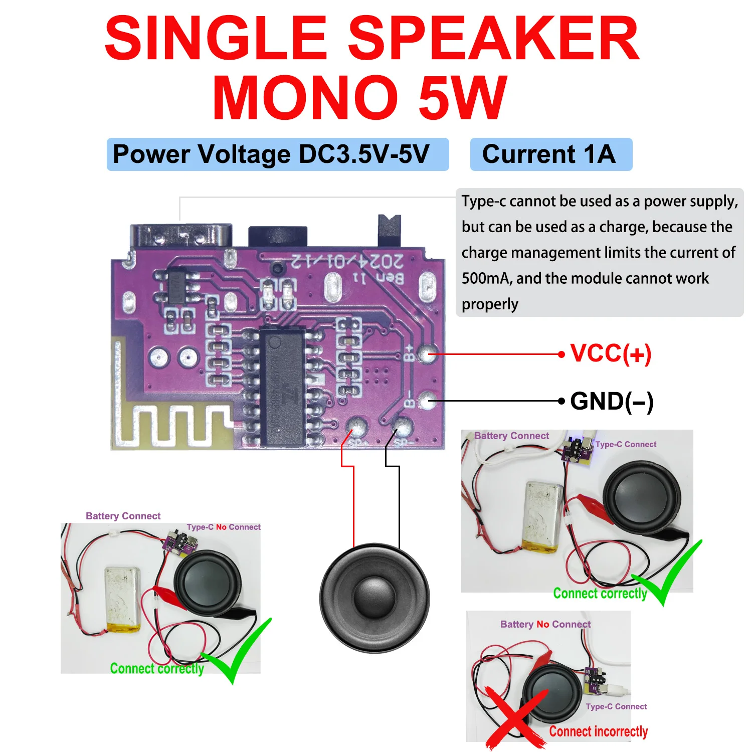 DC 3,5 V-5 V 5 W Bluetooth 5,4 Mono Verstärker Decoder Board – Bild 2