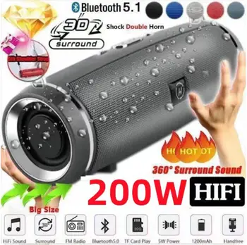 200W Spitzenleistung Tragbarer Bluetooth-Lautsprecher IPX7 Wasserdichter Outdoor-HIFI-Säulen-Subwoofer