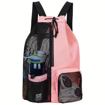 Badetasche, Netz-Rucksack mit Kordelzug und Nassfach, Mehrzweck-Strandrucksack für Schwimmen, Fitnessstudio