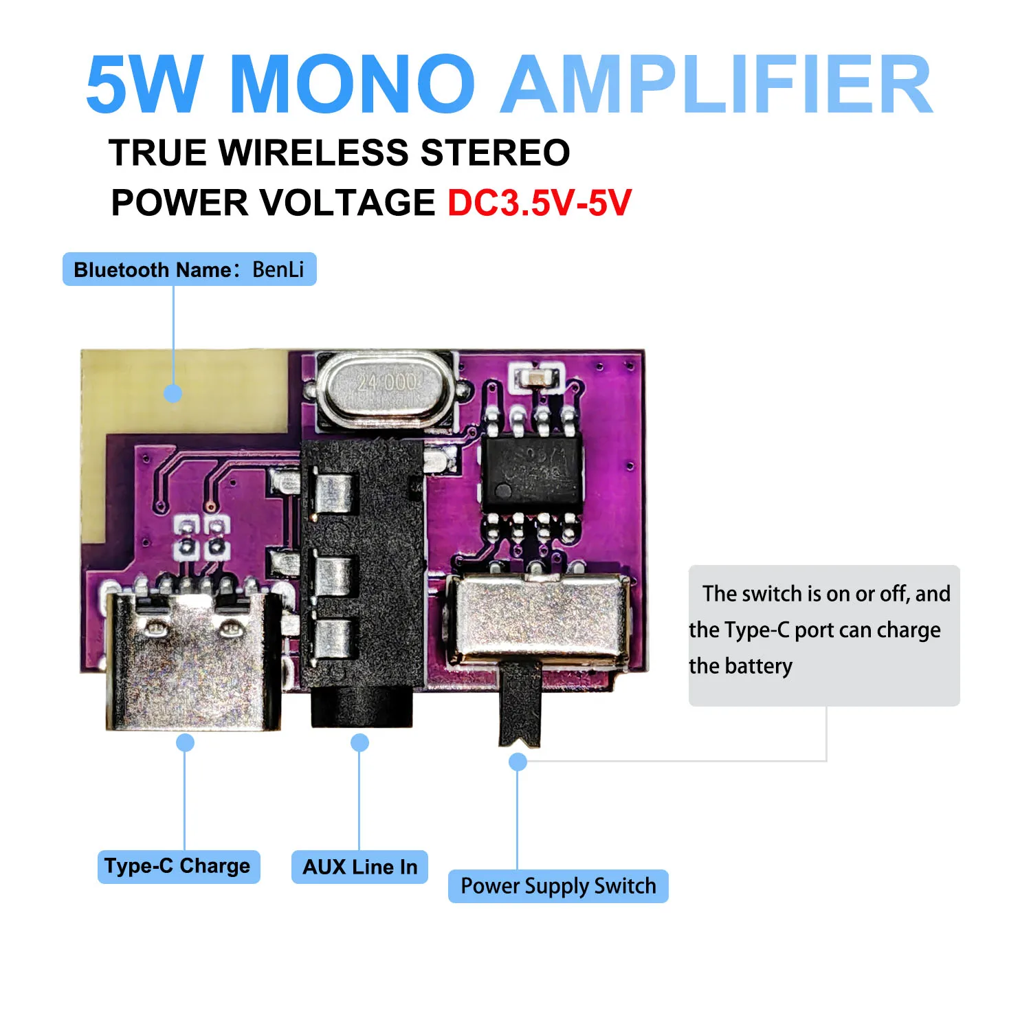 DC 3,5 V-5 V 5 W Bluetooth 5,4 Mono Verstärker Decoder Board – Bild 4