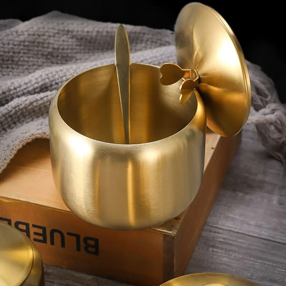 Gold Silber Zucker dose mit Löffel Deckel Edelstahl kleiner – Bild 5