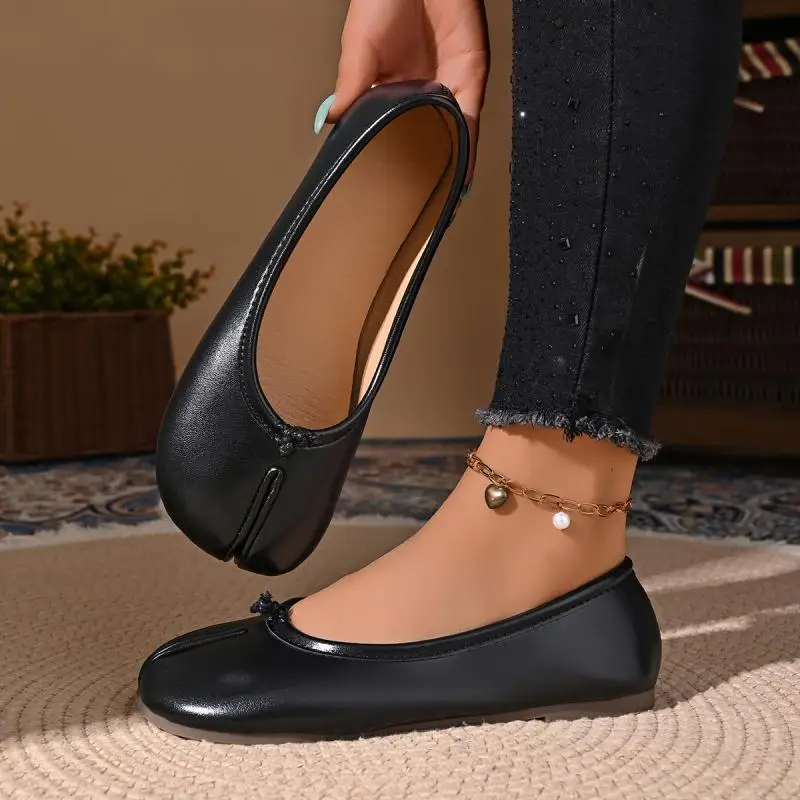 Damen Split Toe Ballerinas Weiche PU Leder Loafer Bequeme – Bild 2