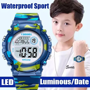 Sport-Digitaluhr für Kinder, wasserdicht, leuchtend, elektronische LED-Uhr für Kinder, modische