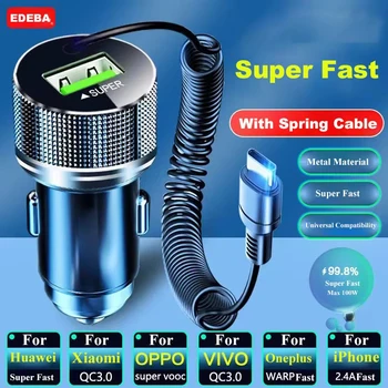 EDEBA USB-Autoladegerät aus Metall mit Typ-C-Kabel, 12 V, superschneller Lade-Fahrzeugadapter, 2-in-1