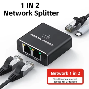 Netzwerk-Splitter 1000 Mbit/s Hub 1 auf 2 RJ45-Adapter Gigabit-Konverter Internet Ethernet 8P8C