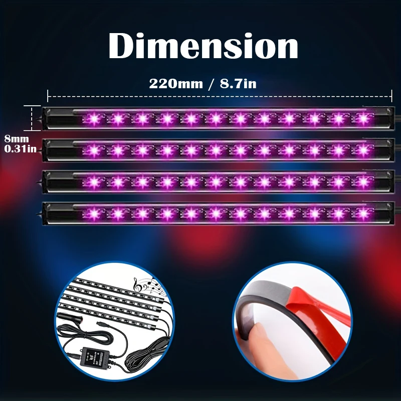 LED Auto Musik Licht Streifen 48LEDs USB Smart Bluetooth APP – Bild 3
