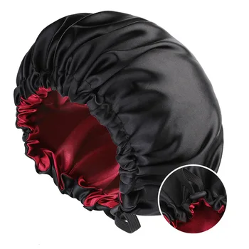 Satin-Mütze zum Schlafen, seidige Mütze, große doppellagige, wendbare, verstellbare Schlafmütze, die