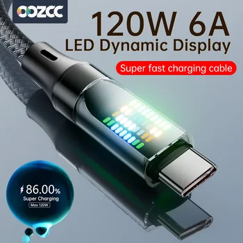 OOZCC 120 W Typ C Schnellladekabel 6 A USBA auf Typ C Nylon-Datenkabel für Xiaomi Samsung mit LED-Anzeige