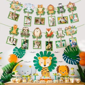 Dschungel-Geburtstag, 1. Geburtstag, Foto-Wimpelkette, Banner, Wild One Safari-Thema, Kinder-Erster