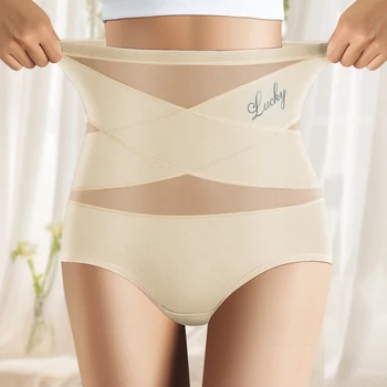 Hohe Taille frauen Höschen Atmungsaktive Mesh Kreuz Bauch Cinching Eis Seide Keine Spur Dreieck Höschen Bauch