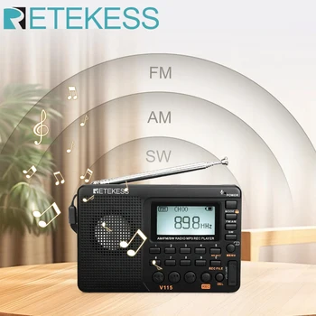 RETEKESS V115 Radio FM AM SW Tragbare Radios Wiederaufladbare Radiobatterien mehrere Bänder