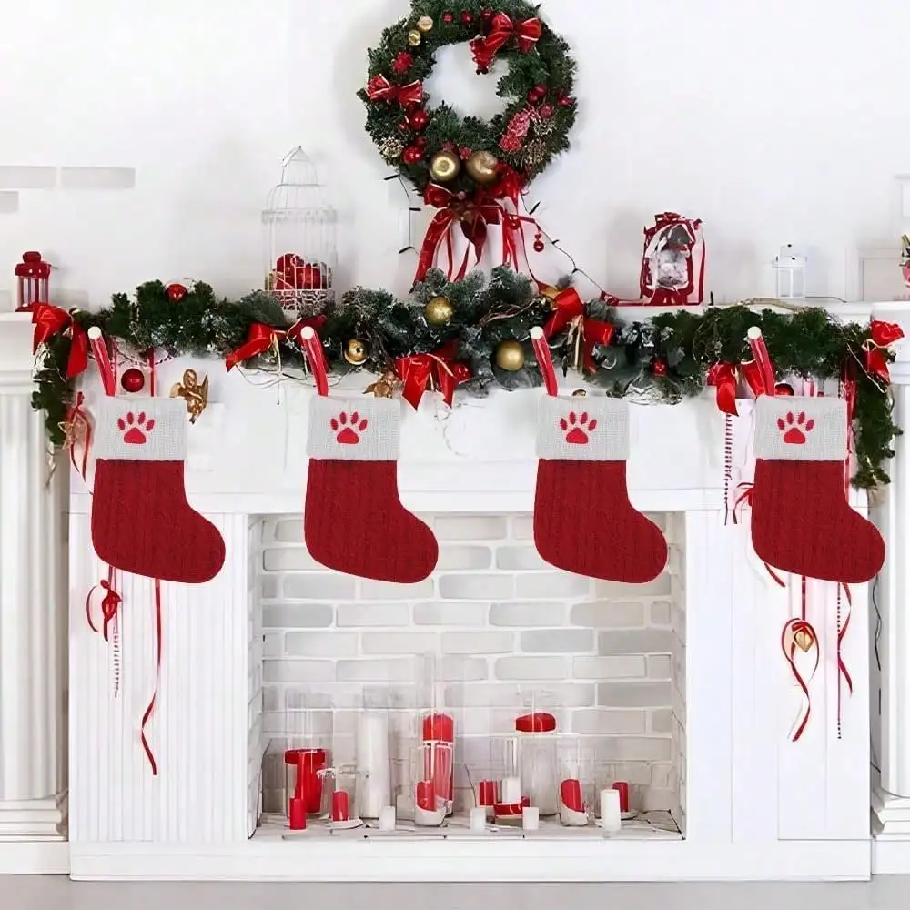 1 Stück Mini-Weihnachtsstrümpfe, gestrickte burgunderrote – Bild 3