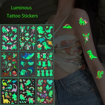 5 Blatt leuchtende Tattoo-Aufkleber, temporäres buntes Tier-Dinosaurier-Tattoo, Fake-Tattoo für Körper, Hand
