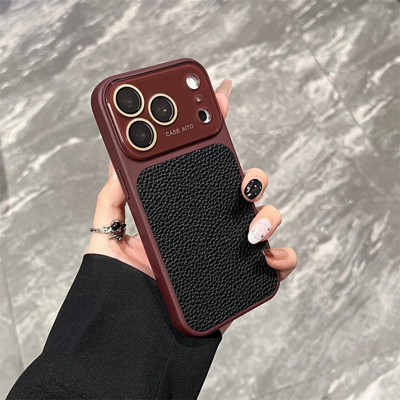 Luxuriöse Handyhülle aus Leder mit Litschi-Muster für iPhone – Bild 5