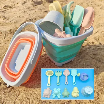Strand Sand Spielen Wasser Set Klapp Eimer Sommer Spielzeug für Kinder Outdoor Spiel sandkasten Zubehör Farbe