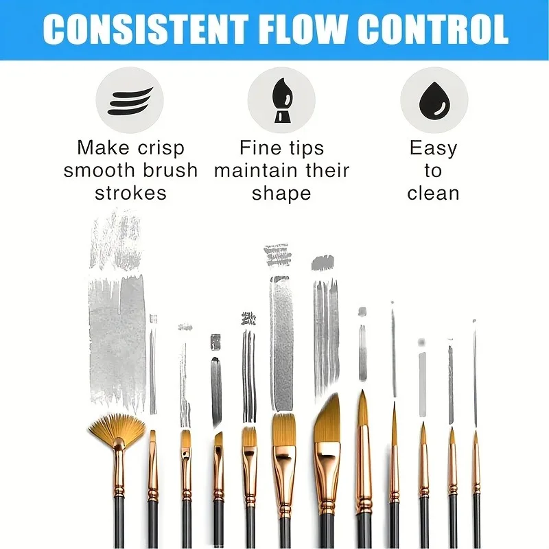 12-teiliges Nylonborsten-Pinsel-Set, flache Pinsel – Bild 5