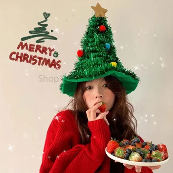 Weihnachten Hut Santa Hüte Rot Grün Glitter Weihnachten Baum Hut Kostüm Party Kopfschmuck Cosplay Requisiten