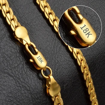 18K Gold/Silber Farbe 6mm Seitlich Halskette 8/18/20/24 Zoll Kette Für Frau Männer Mode Hochzeit Verlobung