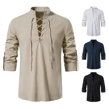King Billion Herrenhemden Casual Herren Baumwolle Leinen Langarm T-Shirt Frühling Herbst Vintage Shirt