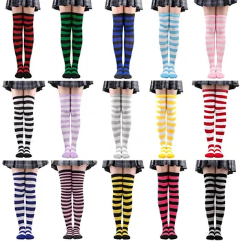 1 Paar stilvolle knielange JK-Socken Damen gestreifte Socken hohe Socken Mädchen Oberschenkelsocken