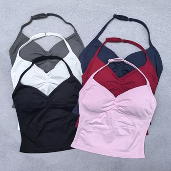 Verstellbares Sport-Träger-Top für Damen, rückenfrei, mit integriertem BH, Yoga-Kleidung, ärmellose Hemden