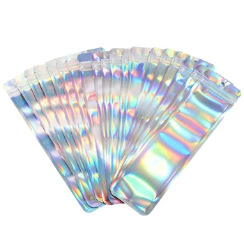 Lange Holographische Verpackung Taschen Ziplock Laser Seal Beutel Für Party Nagel Wimpern (50 Stück)