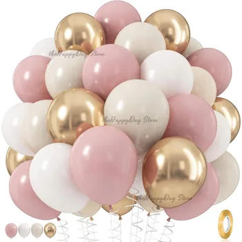 Boho Rosa Sand Weiß Latex Ballons 10 Zoll Metall Chrom Gold Ballons für Geburtstag Hochzeit Baby (40 Stück)