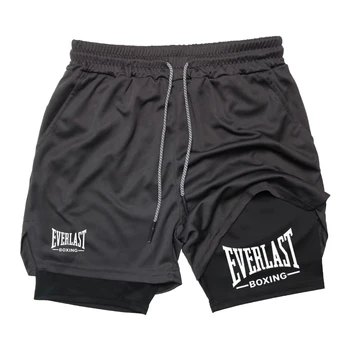 Kompressions-Turnshorts für Herren, EVERLAST bedruckte Sporthose, doppellagig, schnell trocknend, Basketball