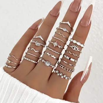 Mode Knuckle Ringe Set Für Frauen Kristall Stern Mond Auge Welle Gold Silber Farbe Ringe Weibliche (23 Stück)