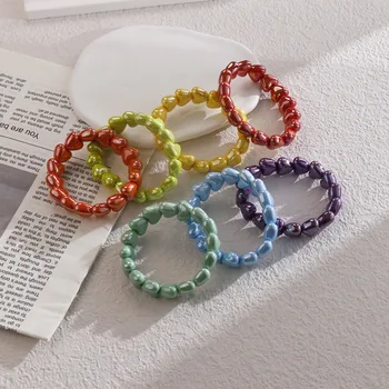 Süße, modische, bunte, glänzende Harz-Herz-Handgemachte Perlen-Armbänder für Damen - Elastische Armbänder