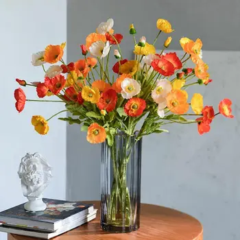 4-köpfiger künstlicher Blumenstrauß Mohn gefälschte Blumen für Heimdekoration Gartenparty Hochzeitsdekoration