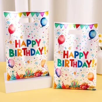 Happy Birthday Geschenktüten, bunte Plastiktüten mit Ballonmuster für Erwachsene, Happy Birthday