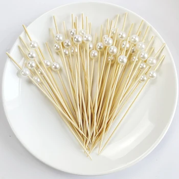 Hochzeit Einweg Bambus Spieße Weiße Perle Holz Cocktail Picks Obst Snack Gabel Spieß Hochzeit Party Geschirr