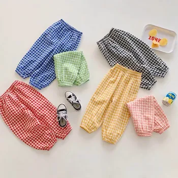Sommer Plaid Moskito Beweis Hosen Outdoor Tragen Baby Mädchen Neue Stil Mode Lässig Lose Harlan Hosen Kinder
